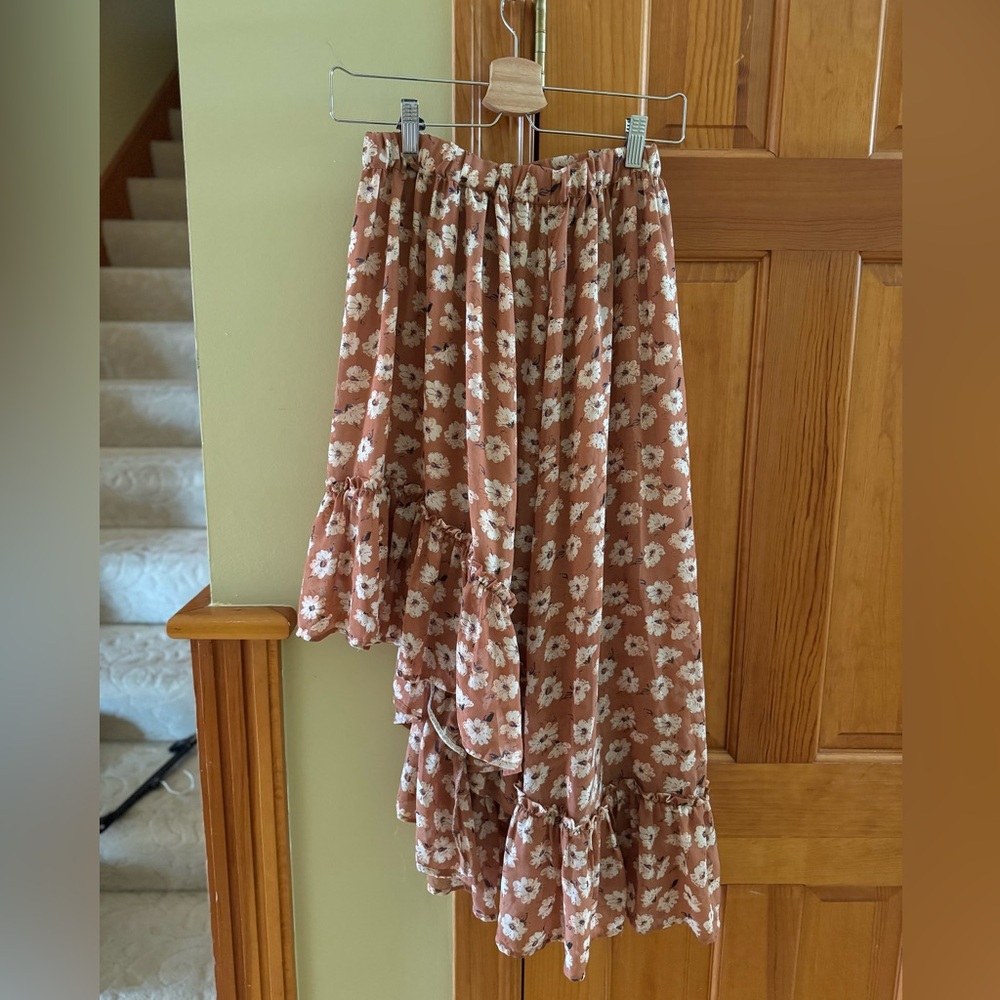 Vintage Women’s Floral Ruffle Maxi Skirt - Rust Floral